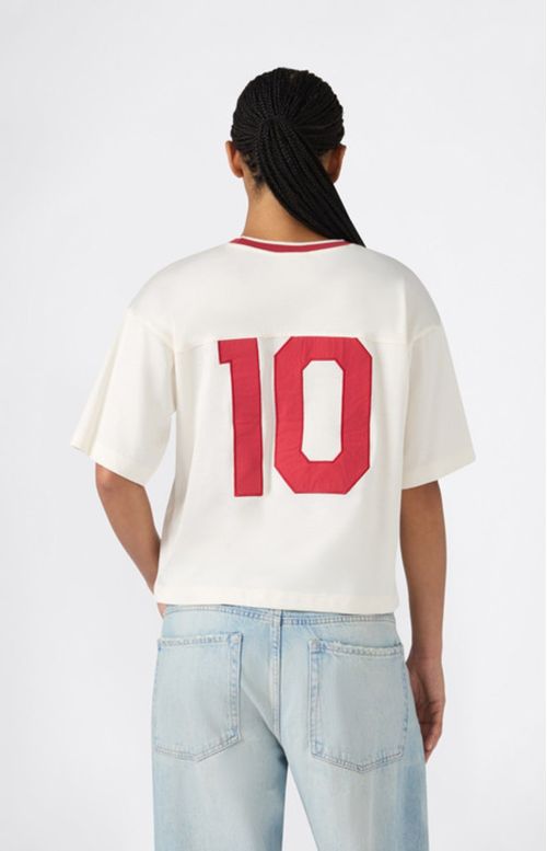 Remera de cuello redondo con gráfico numérico para mujer